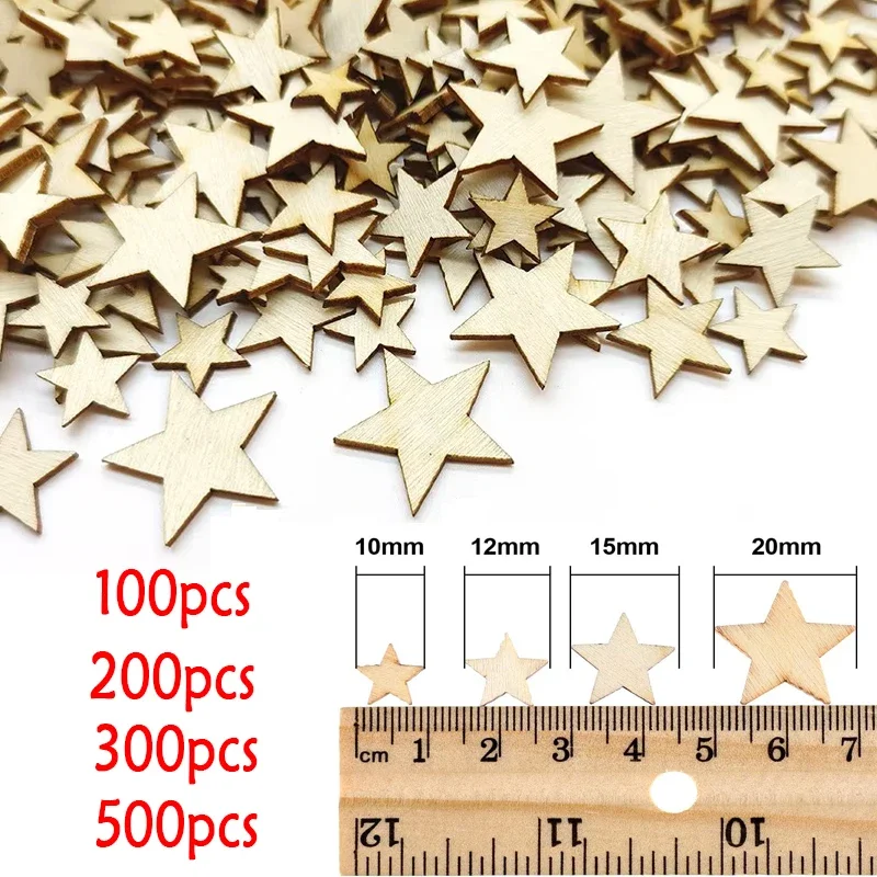 

100~500pcs Mini Wooden Stars Blank Wooden Star Slices Christmas Star Mixed Size for DIY Christmas Wedding Party Crafts Decor