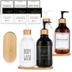 500ml Bathroom Soap Dispenser Bottle Shampoo Lotion Body Wash Container Waterproof Label Refillable Plastic Empty Bottle