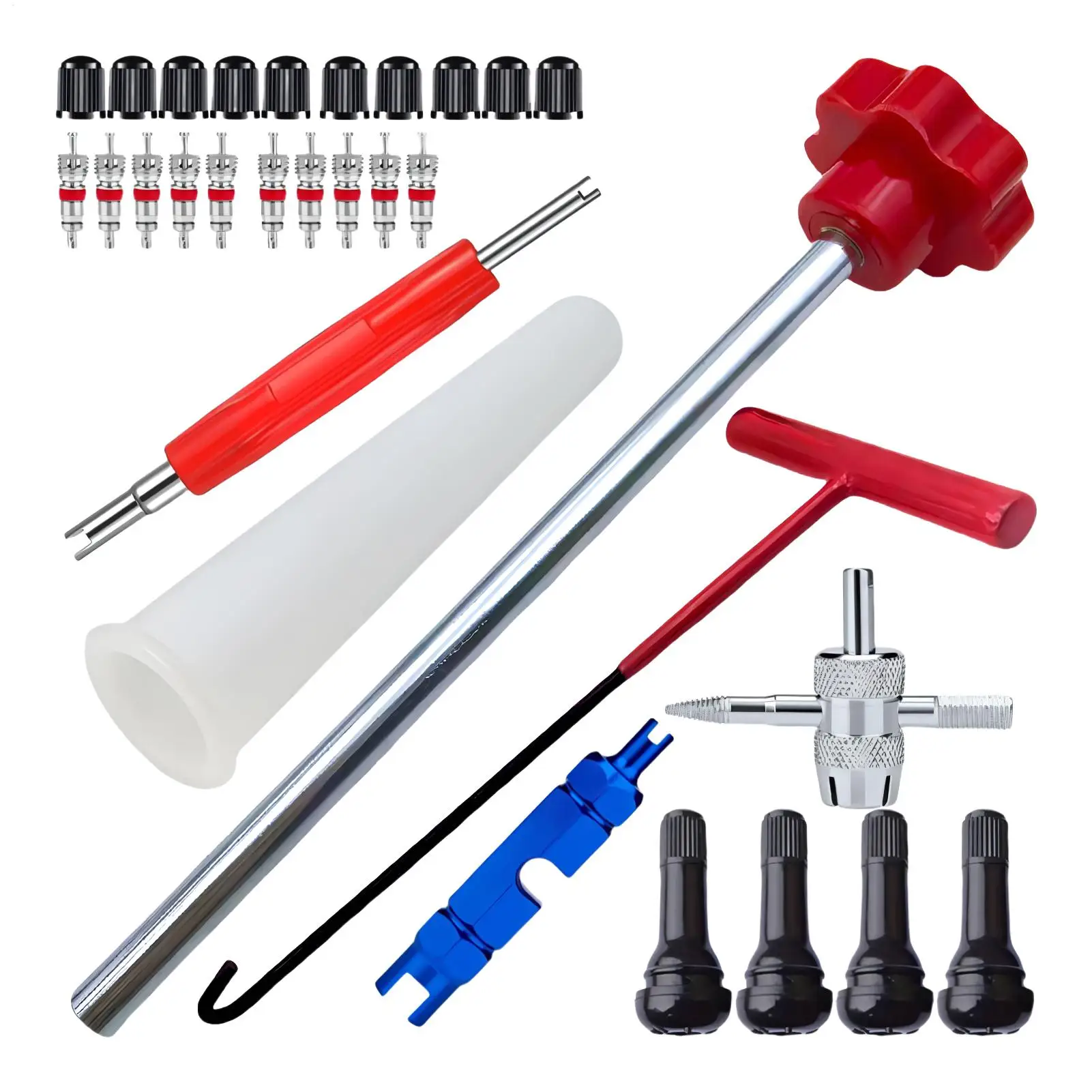 

Tire Valve Installer Tool Set 30Pieces Remover Tool Tire Valve Installer Tool Replacement Car Accessories T-Hook Repair Quick