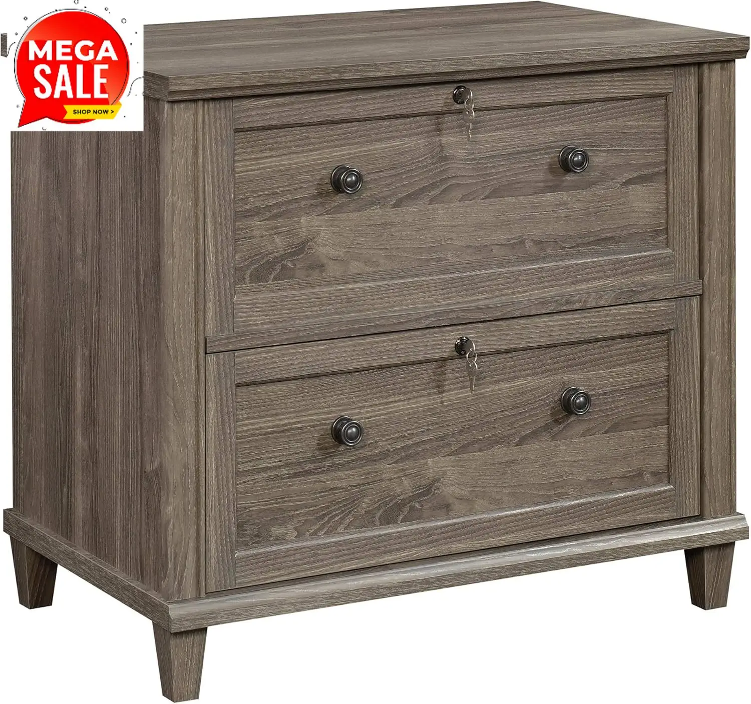 

Шкаф для документов Hammond с 2 выдвижными ящиками для домашнего офиса, шкаф для хранения документов с замком, цвет Emery Oak