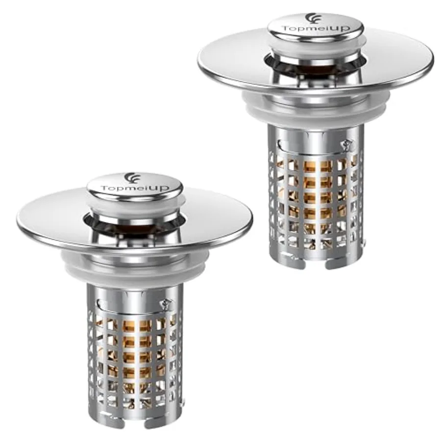 

Popup Sink Drain Strainer with Removable Stainless Steel Strainer Basket for Bathroom Sink Stopper Replacement Effective Hair C