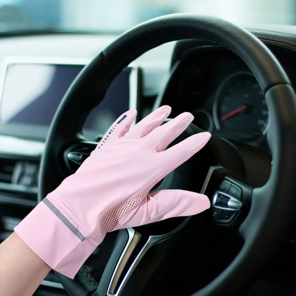 Elastic Women Summer Mesh Ice Silk Breathable Touch Screen Sunscreen  Gloves Mittens Driving Gloves