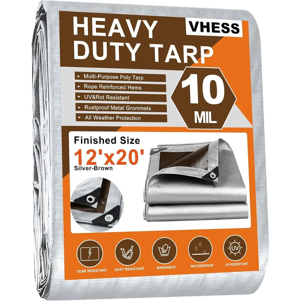 

Heavy-Duty Waterproof 12x20 Tarp, 10 Mil Multipurpose Poly Cover, UV & Tear Resistant Outdoor Tarpaulin for Camping, Patio, Pool