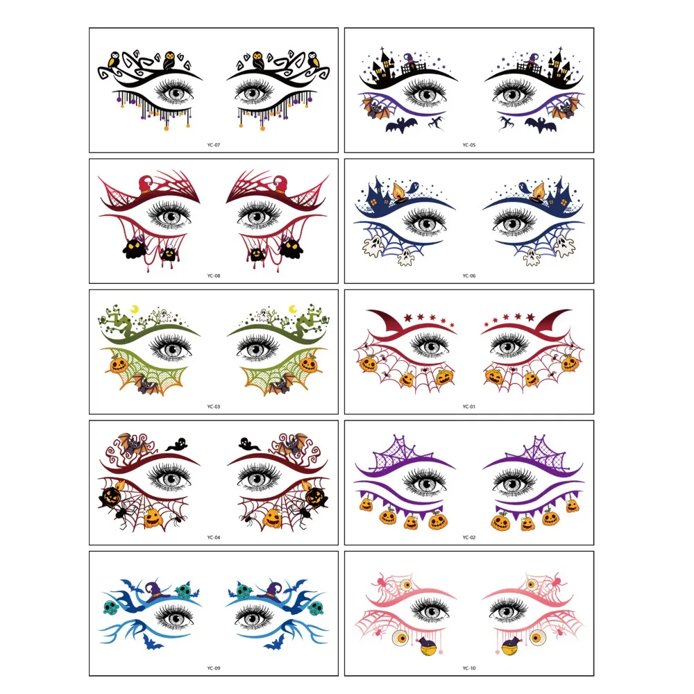 

Тыква Призрак Череп Хэллоуин Татуировка для лица Одноразовые Водонепроницаемые Временные наклейки для щек и глаз Портативные долговечные