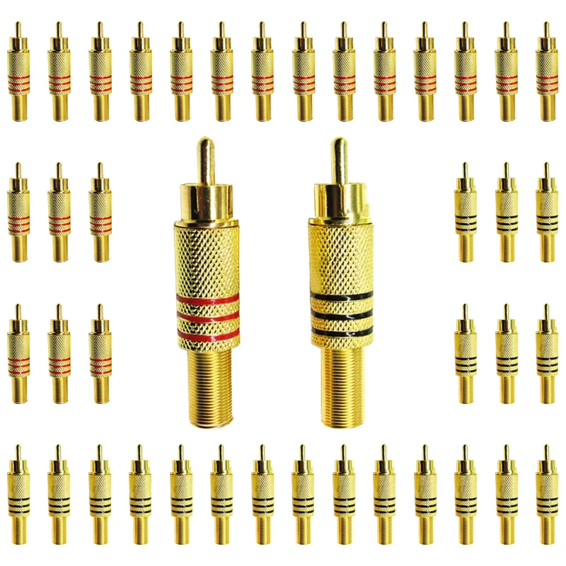 

5/20/100PCS RCA Male Metal Spring Jack Plug Connector AV Plugs For PC Audio Vedio Welding DIY Parts Gold Red Black