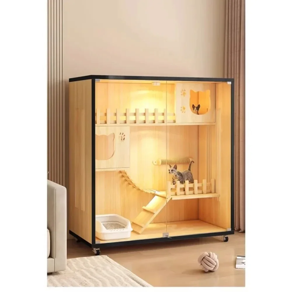 

TTFG44Solid Wood Cat Villa Home Luxury Indoor Panoramic Cat Nest Chamfer Integrated