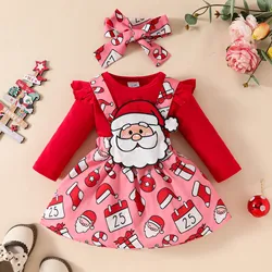 Baby Girls Dress Pencil Apple Pink Ruffle Knee Length Dresses Fashion Kids Children Clothes Christmas Santa 3D Print Girls Dress