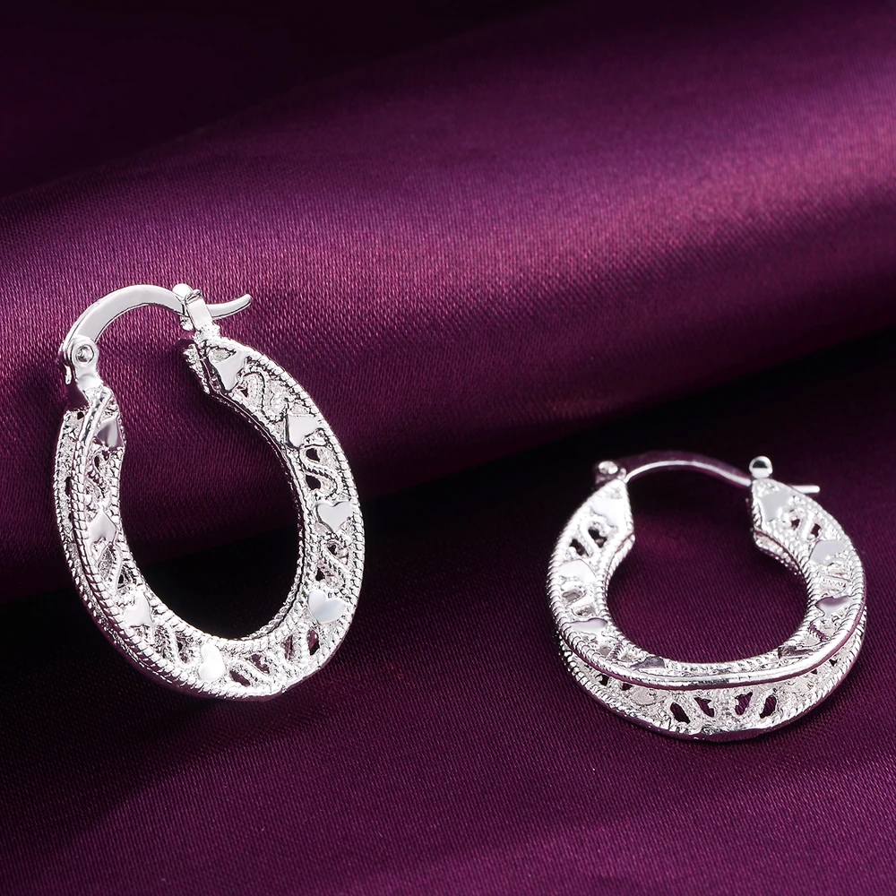 925 Sterling Silver Retro Earrings for Women Jewelry fine Round Carved wedding heart drop Christmas Gifts party