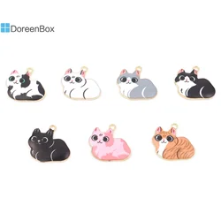 10 PCs Cartoon Enamel Cat Animal Charms Cute Gold Color Metal Pendants for DIY Necklace Bracelets Jewelry Making 23mm x 22mm