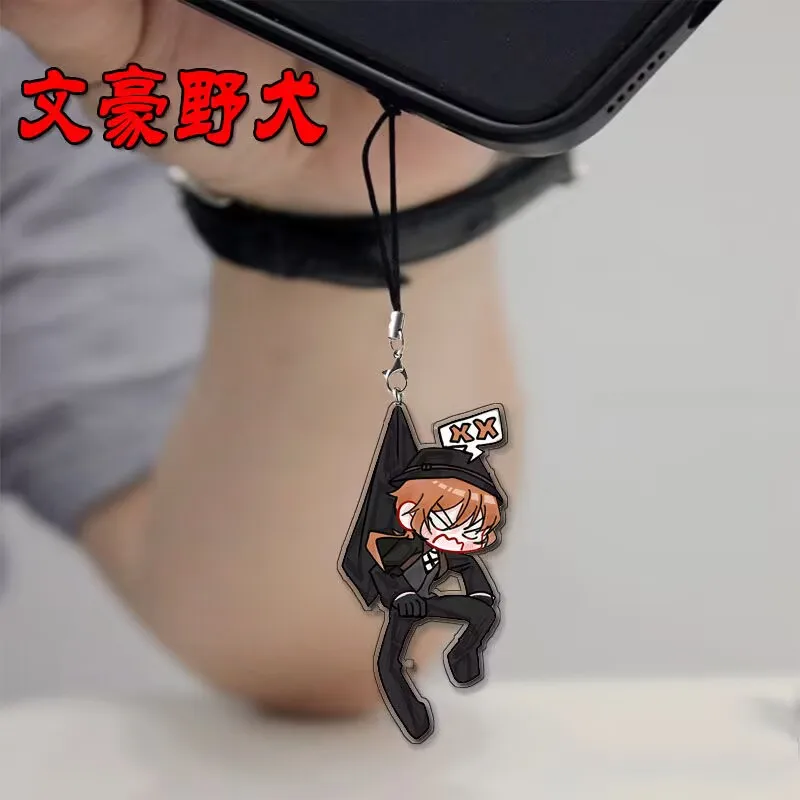 "문고 길고양이" 애니메이션 주변기기 휴대폰 체인 "나카지마 아츠시, 다자이 오사무" 투명 액세서리 펜던트