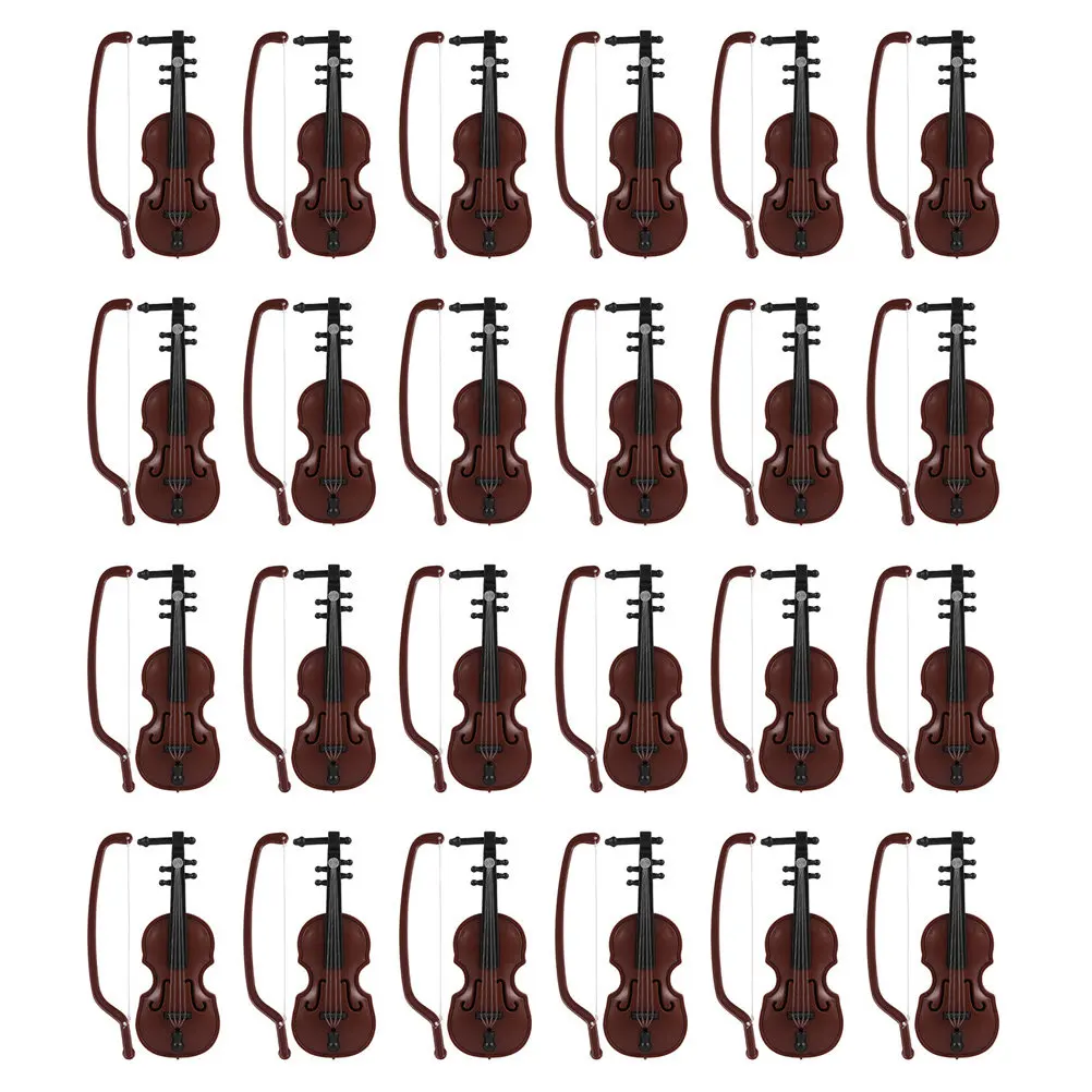 

24Sets Mini Wood Grain Violin Ornament Retro Musical Instruments Collection for Home Decoration Table Desktop Adornment