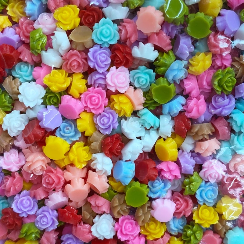 100Pcs New Resin Mini Colorful Rose Flower Flat Back Scrapbook Kawaii DIY Home Furnishing Embellishments Hairpin Accessories