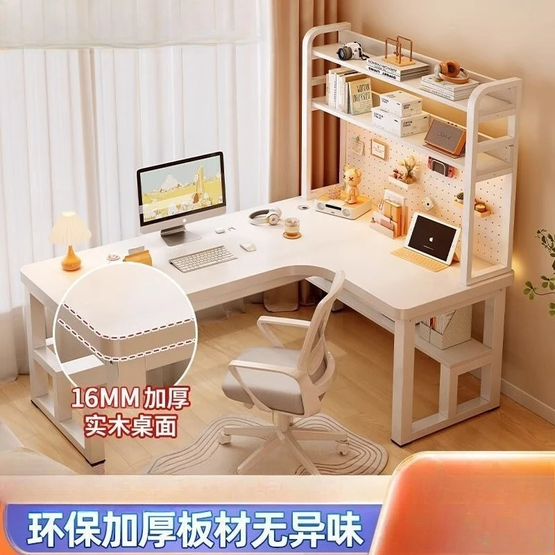 Scrivania per computer ad angolo in legno massello, camera da letto, scaffale per desktop domestico, tavolo doppio e-sport integrato