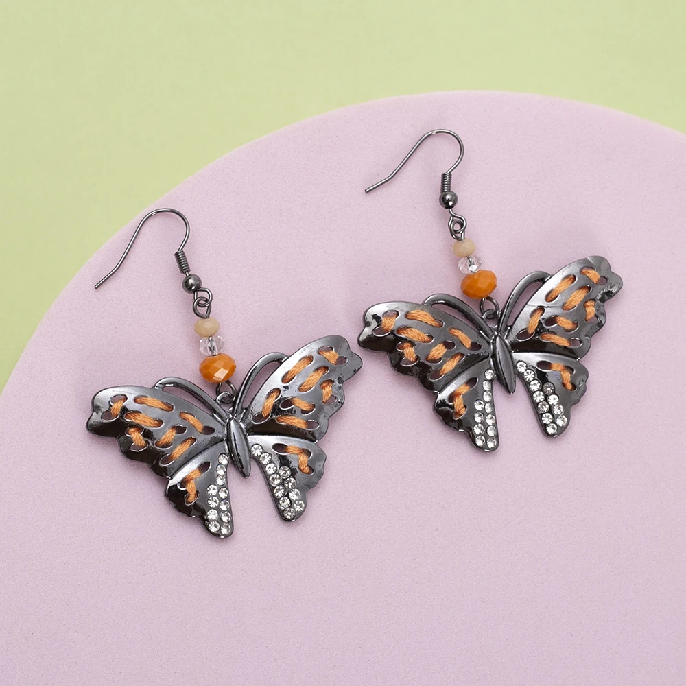 Hand Embroidery Gun Black And Silver Color Butterfly Earrings For Women Vintage Style Party Holiday Luxury Jewelry Accessories