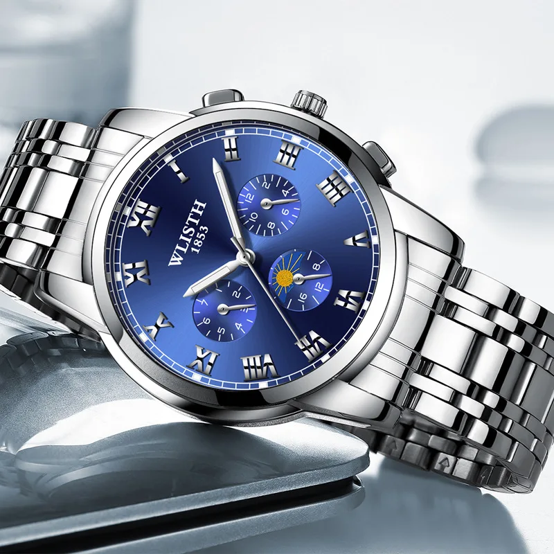ساعة عمل رجالية من الفولاذ المقاوم للصدأ، ساعة يد كوارتز مضيئة مقاومة للماء، ساعة عصرية للسوق الخارجية