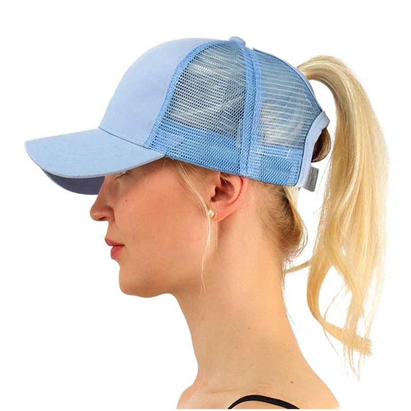 Gorra de béisbol con cola de caballo para mujer, gorra de malla ajustable, deportiva, de Golf, Snapback, Color sólido, alta desordenada, para niña