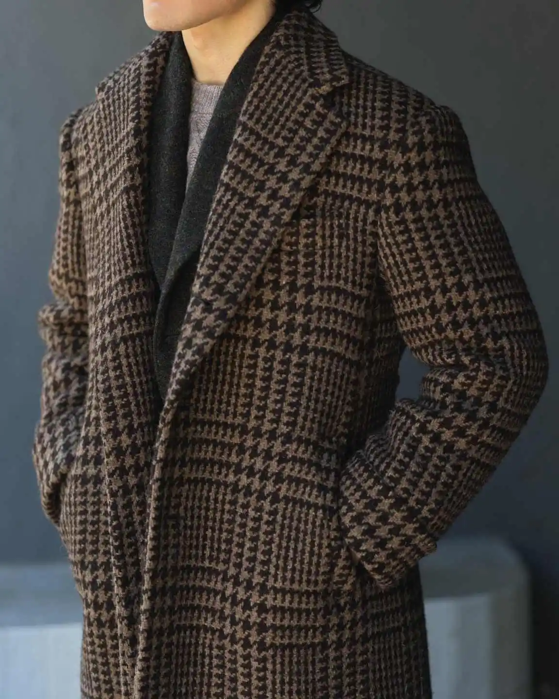 أنيق houndstooth و واحدة الصدر الرجال معطف طويل محززة التلبيب سترة السترة زائد حجم مخصص معطف قطعة واحدة