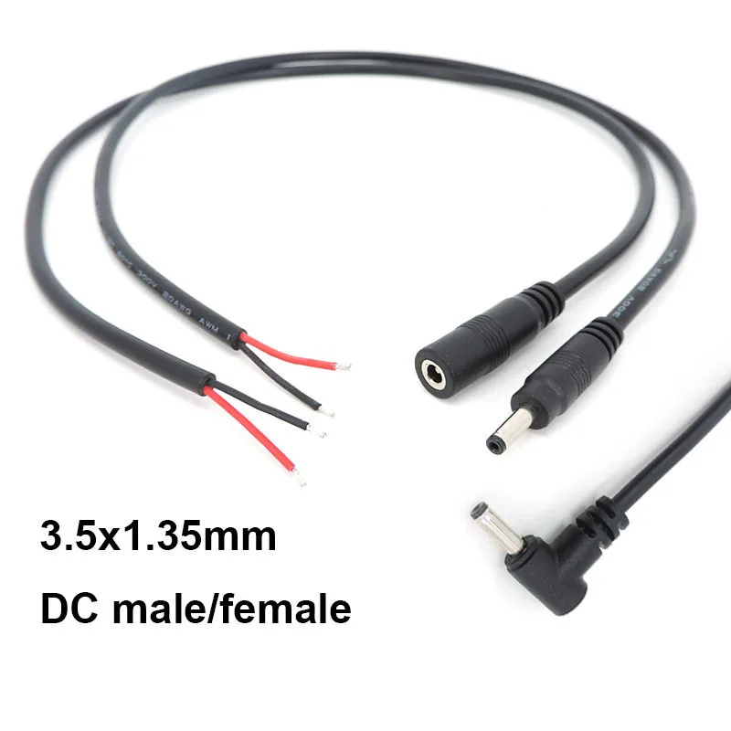 1m 2pin DC Power 3.5mmx1.35mm male Female connector Cable 22AWG 3A Extension Cord right angel 90 degree For Camera LED Lights p1