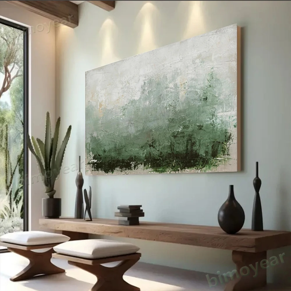 

Hand Painted Abstract Oil Painting Simple green grass color Wall Art Picture On Canvas Mural For Living Room Home Decor Paint