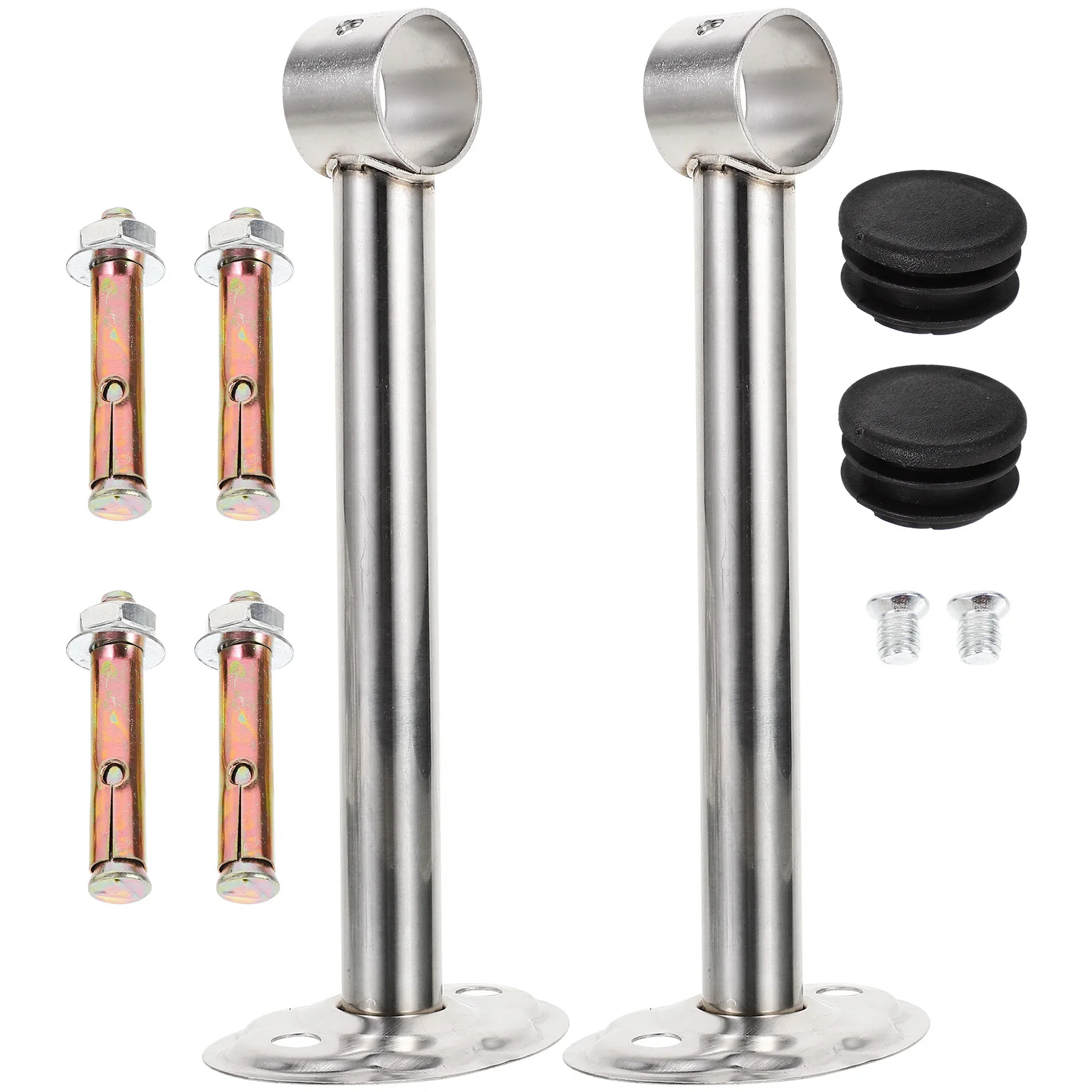 

1Set Clothes Rod Socket Wall Mount Holder Rust Resistant Thick Strong Load Bearing Elegant Silver Color Bathroom Decor