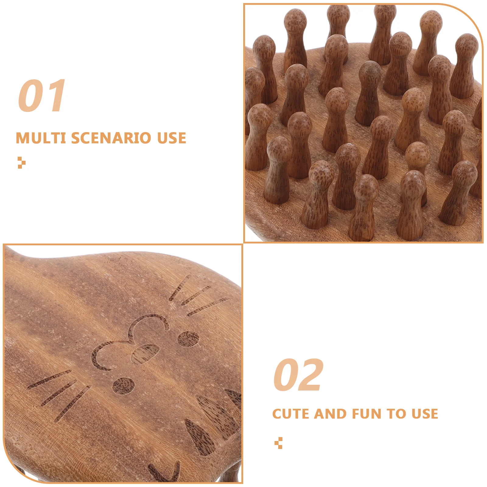 Adorable Cat Shaped Wooden Scalp Massager Comb Wide Tooth for Gentle Detangling and Soothing Massage Ideal for Home Travel and