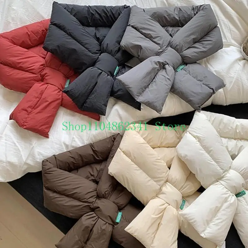 وشاح نسائي شتوي دافئ بياقة سفلية لتدفئة الرقبة بلون سادة وأوشحة منتفخة مبطنة خفيفة الوزن للتزلج في الهواء الطلق