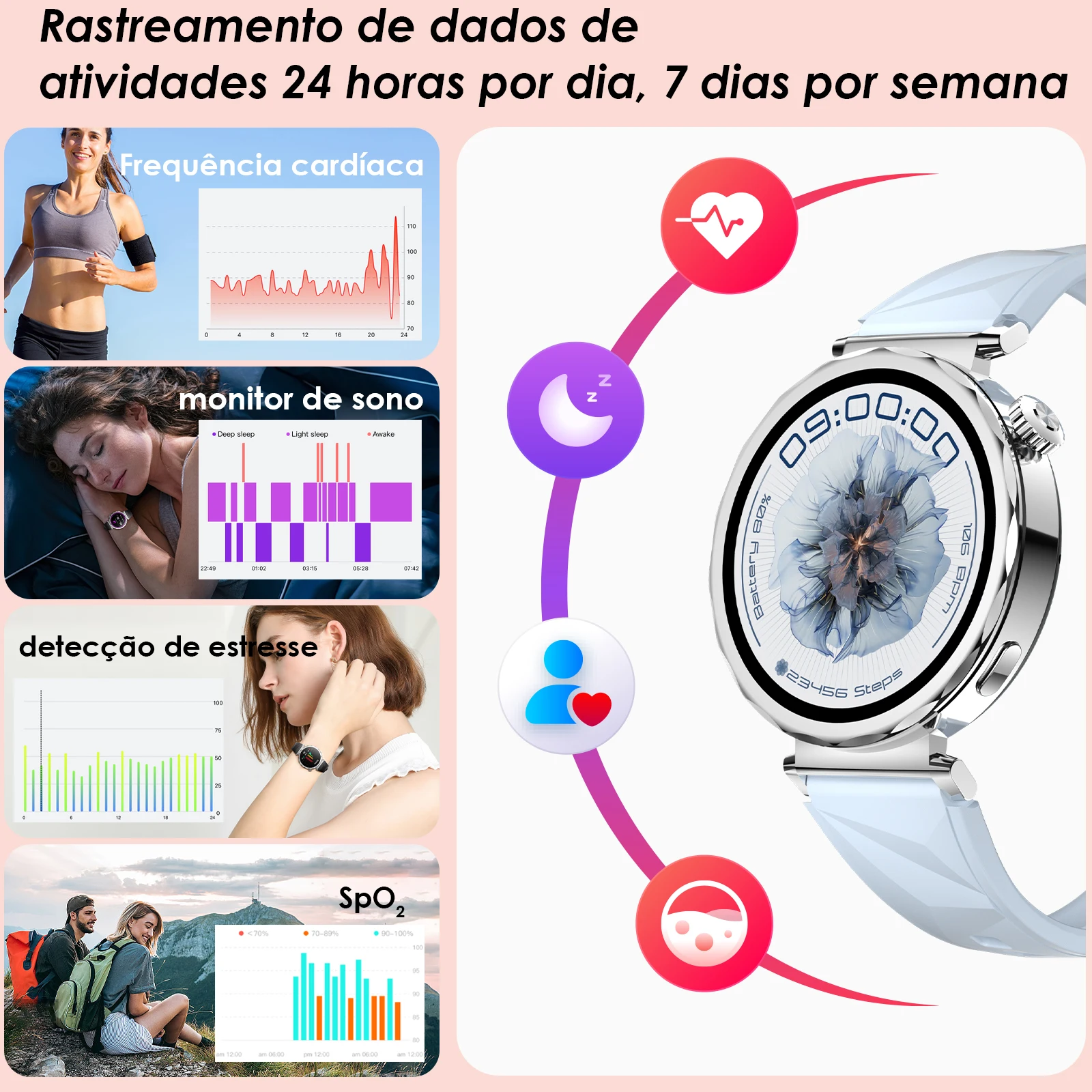 Relógio feminino AURAFIT, 1,32 Amoled, àdah d'água 1ATM, mais de 150 modos esportivos, monitoramento de health, Android e iOS