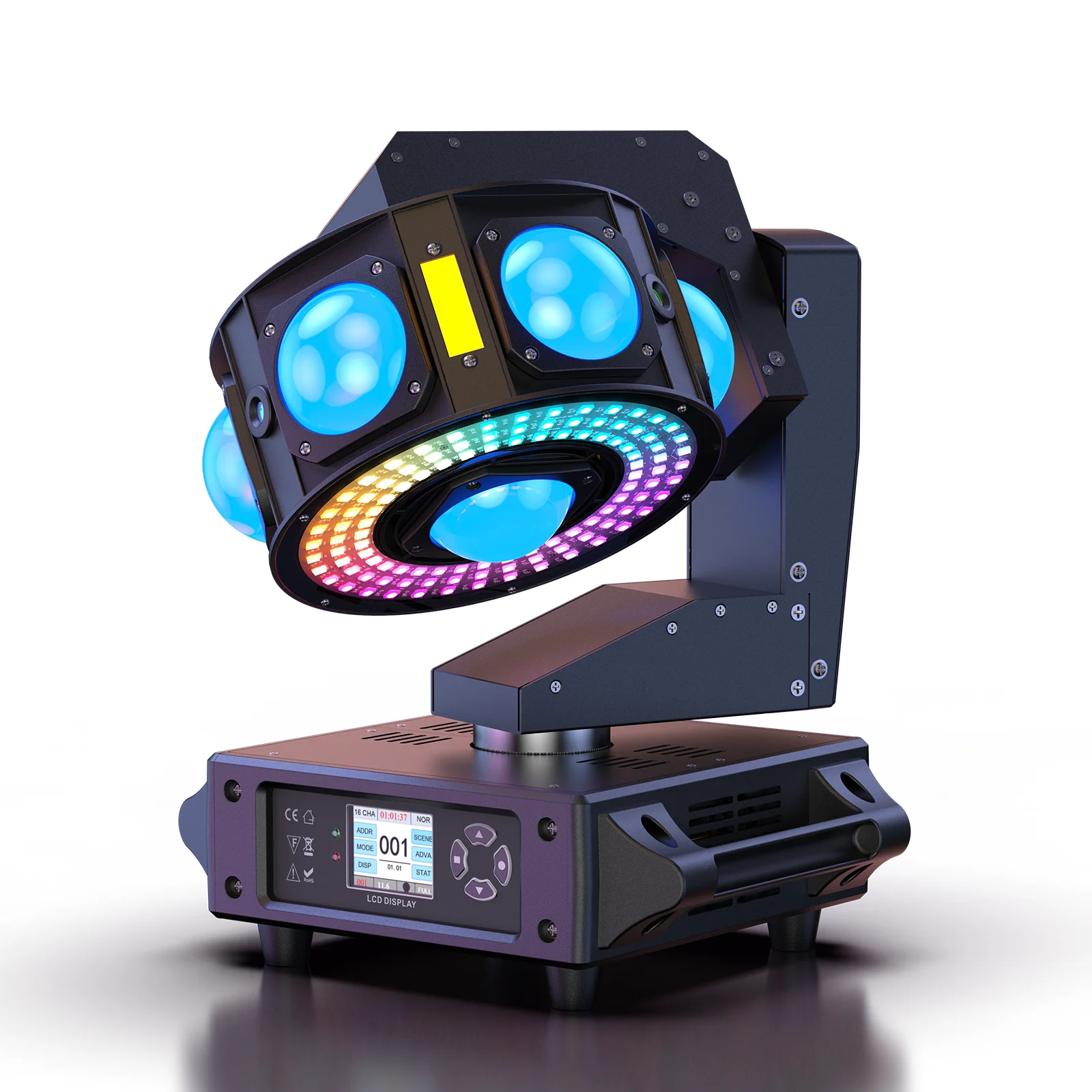 Yiflamefly 160W RGBW Beam Moving Head Light 3Axis 360°Rotation DJ Light DMX512 Stage Lights For Disco Wedding Party Live Show