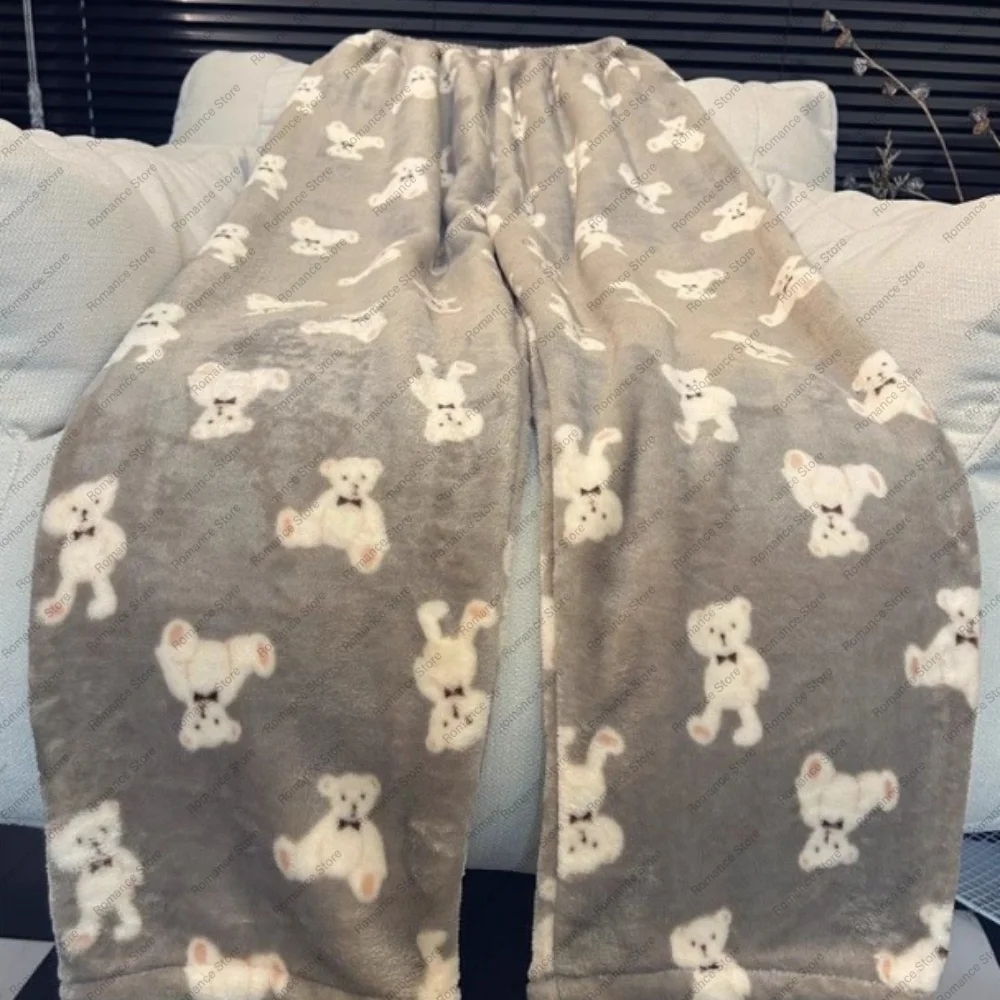 Women's pajama pants for autumn winter are loose flannel couple style straight-leg walking pants for men and women Home pants