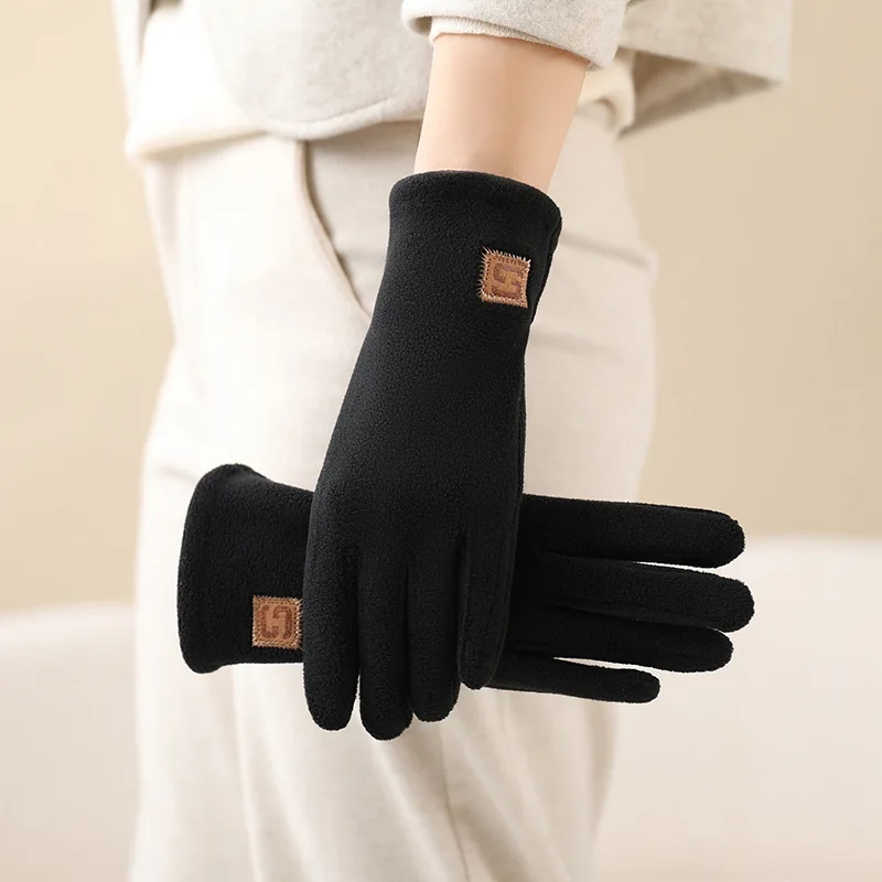 Solid Polar Fleece Women Winter Outdoor Cycling Driving Touchscreen Keep Warm Full Finger Gloves Windproof Windproof Cold Proof