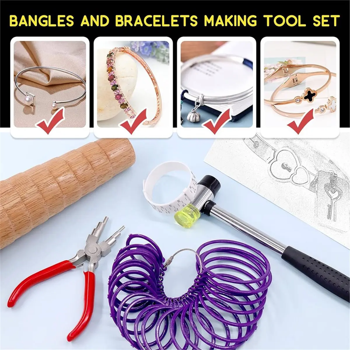 stock-5pcs-jewelry-tool-set-including-rubber-hammer-wooden-bracelet-sizing-bangle-mandrel-jewelry-pliers-for-jewelry-making