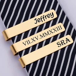 Custom DIY Logo Name Mens Stainless Steel Tie Bar Pinch Clip for Regular Ties Business Casual Shirt Tie Clips Valentines Gift