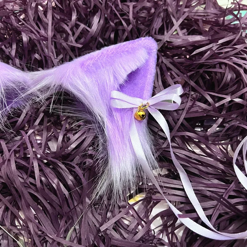 Handmade Anime Beast Simulation Animal Purple Wolf Cat Fox Ear Tail Hairhoop  Lolita Christmas Halloween Cosplay Costume