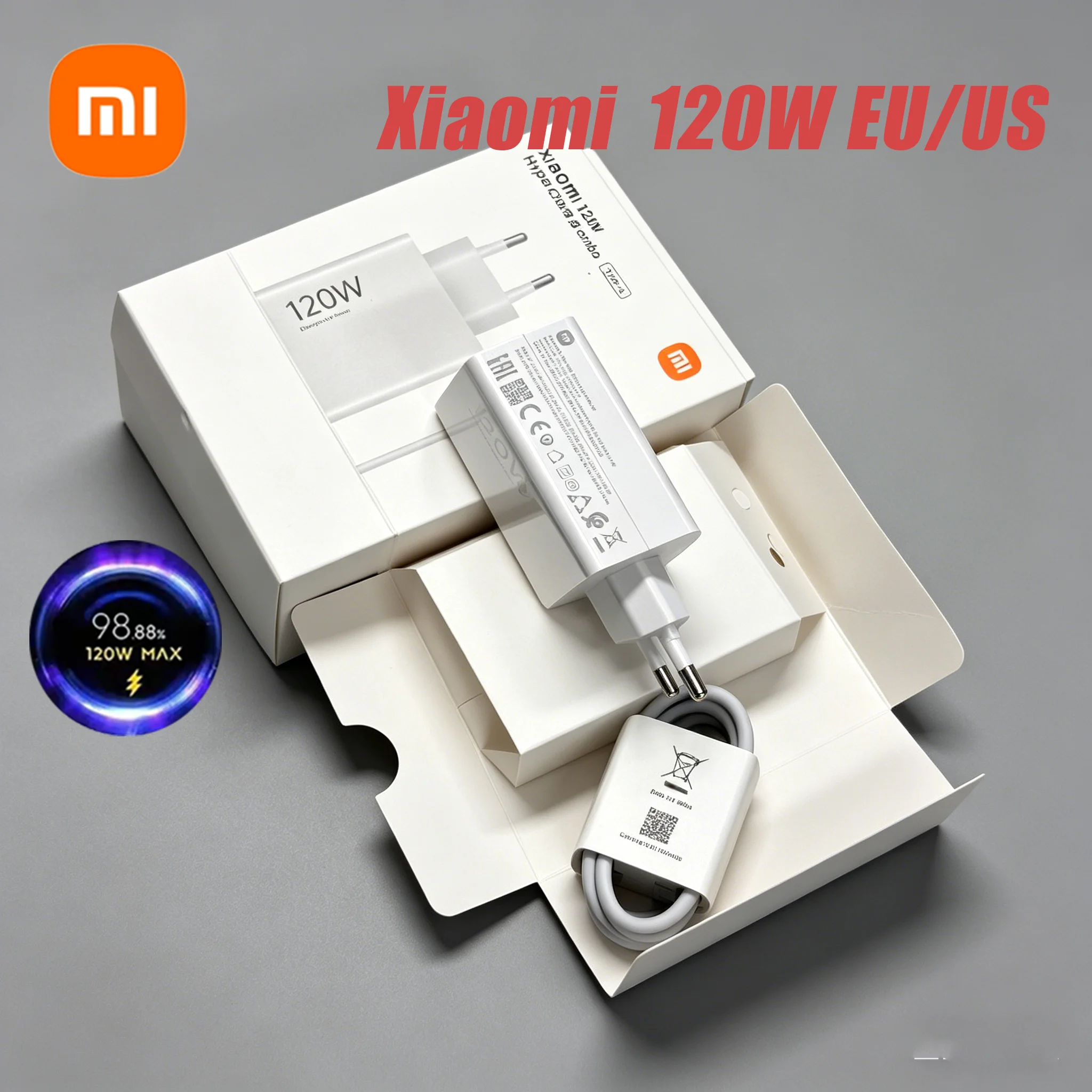 Chargeur Xiaomi 120W Original, Adaptateur EU US, Câble USB Type C 1M 6A pour Poco X5 X4 F5 Pro Mi 13 12 11 Lite Mix Fold