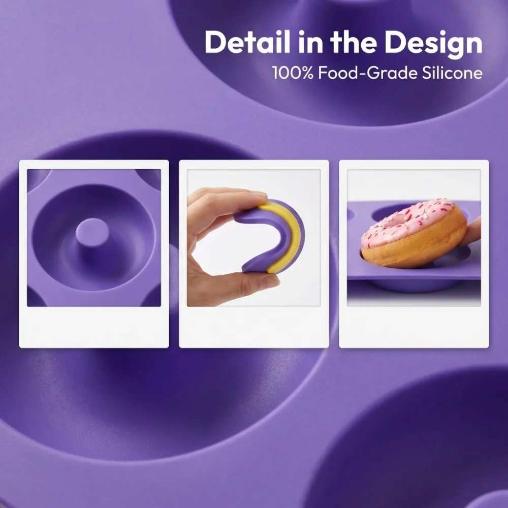 Food-Grade Silicone Silicone Donut Pan 9-Cavity Design Built-In Center Posts Donut Baking Mold Non-Stick Surface