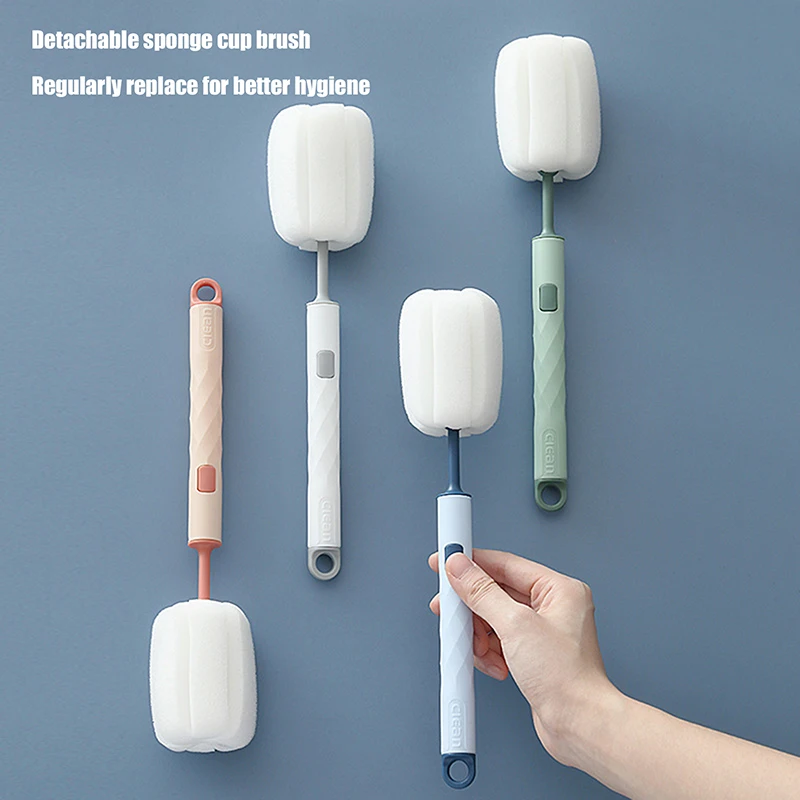 1Pc Soft Sponge Cup Brush Long Handle Sponge Bottle Brush Drink Wine Glass Bottle Glass Cup Washing Cleaning Kitchen