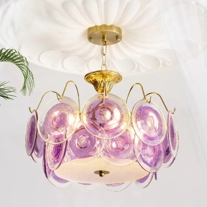 Purple Murano Glass Chandelier Light For Bedroom Office Dining Room Decor Art Colorful Pendant Lamp For Hallway Lobby Fixture