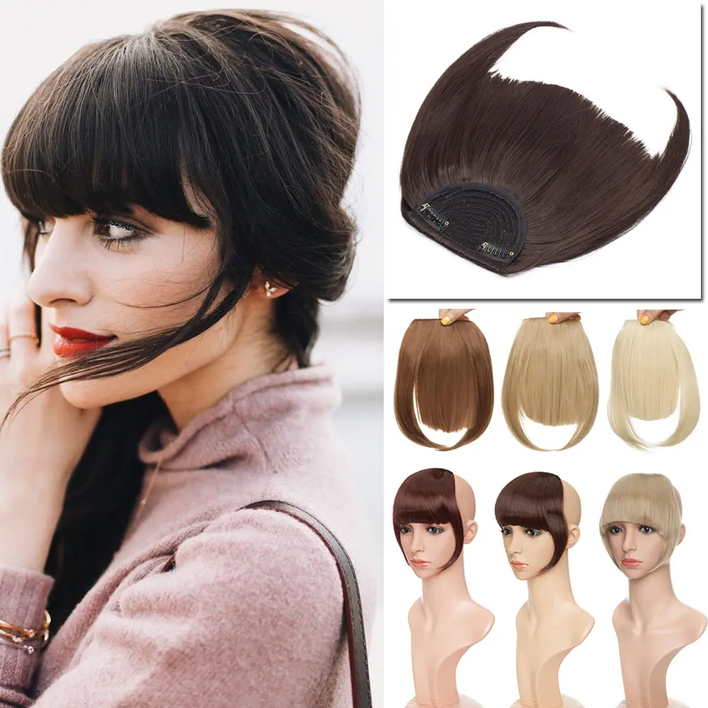 

Snoilite Synthetic Straight Bangs Hair Extensions Real Natural Hair Bangs For Women Hairpieces False Bang Black Brown Daily Wear