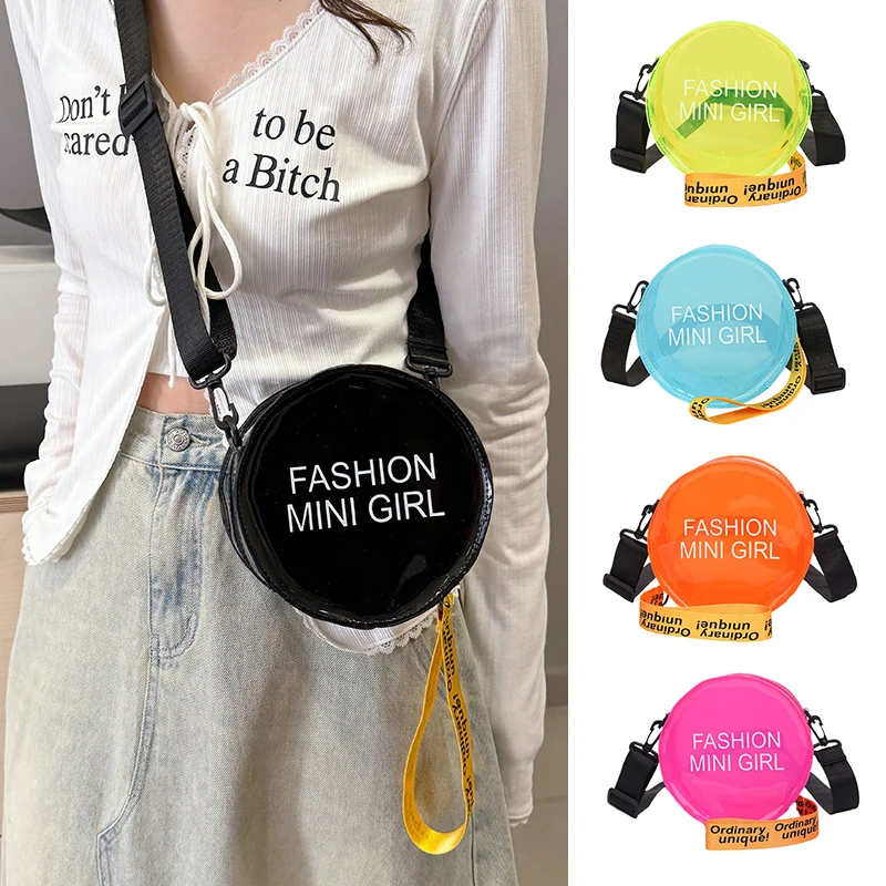 

Fashion Versatile Candy Color Clear Crossbody Bag PVC Transparent Shoulder Bag For Women Cute Jelly Small Round Bag
