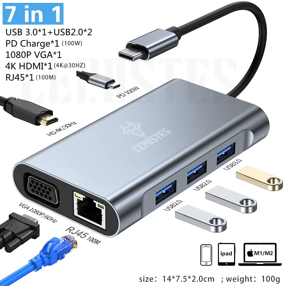 CERASTES HUB USB C Dock Station HUB USB 3.0 tipo C a adattatore Splitter USB compatibile con HDMI per Macbook Pro Air Laptop PC