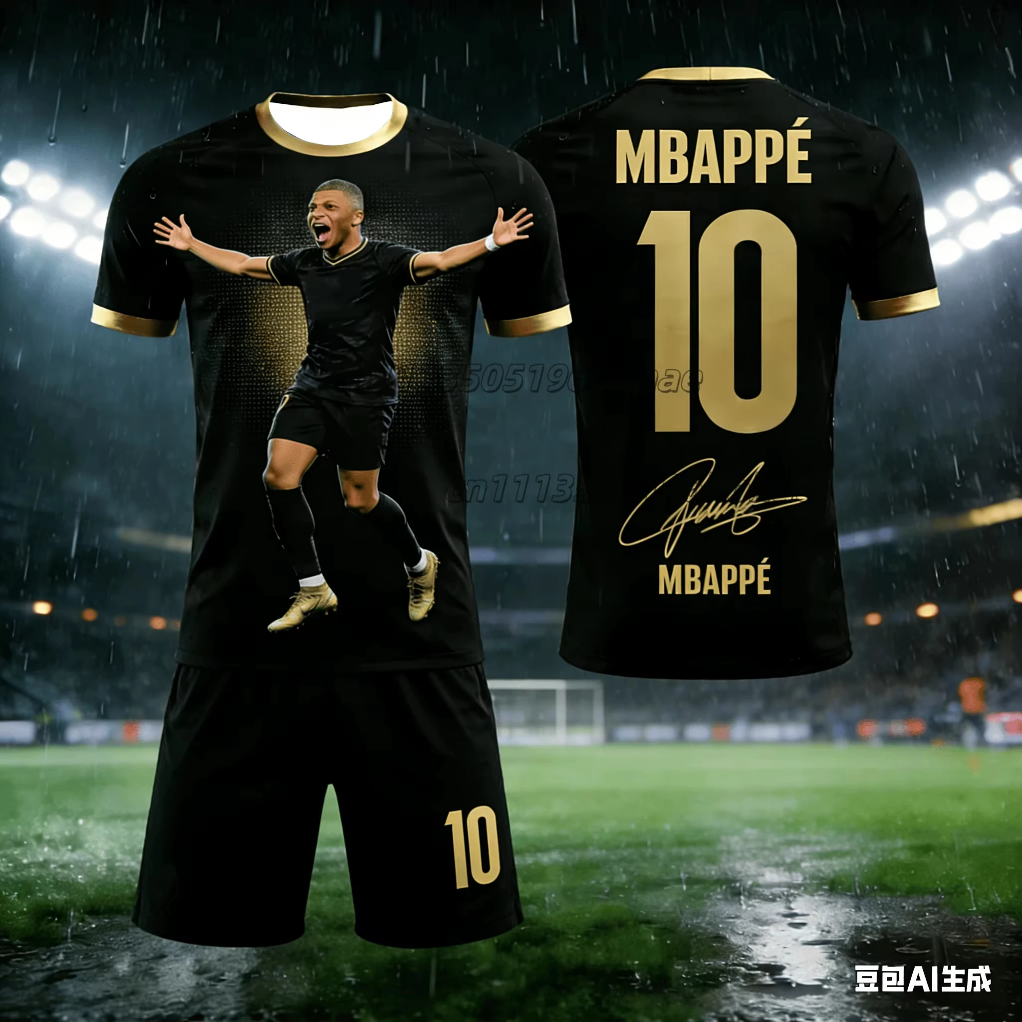 Summer New Item # Mbappe No.10 # Men's and Women's Commemorative T-shirt Shorts Football Sports Set Loose 3D Quick Drying Kids view 4