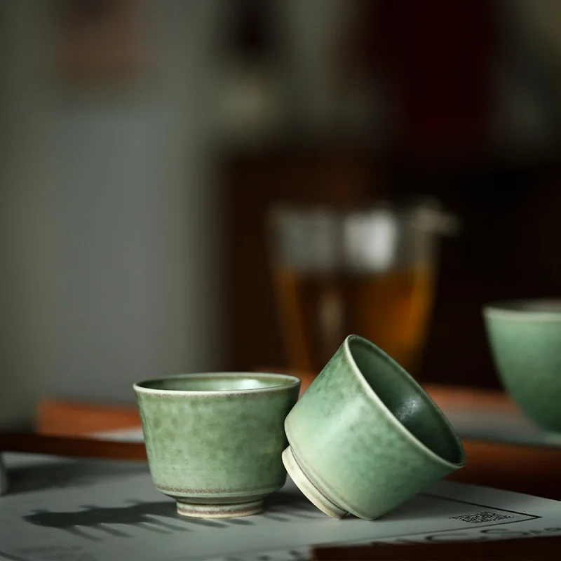 Ceramic Fambe Stream Green Master Cup Bamboo-Hat Type Cup Small Tea Bowl Cup Single Jingdezhen Handmade Imitation Firewood Burni
