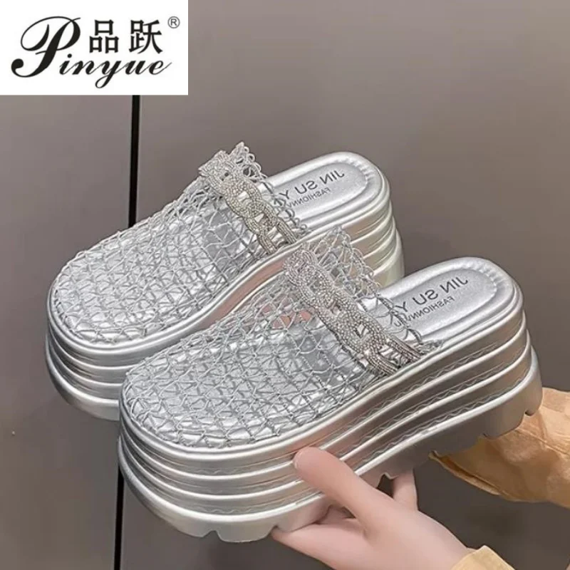 

Женские летние дышащие шлепанцы на платформе 8 см, массивные кроссовки на танкетке, сандалии-слайды, Zandalias De Mujer