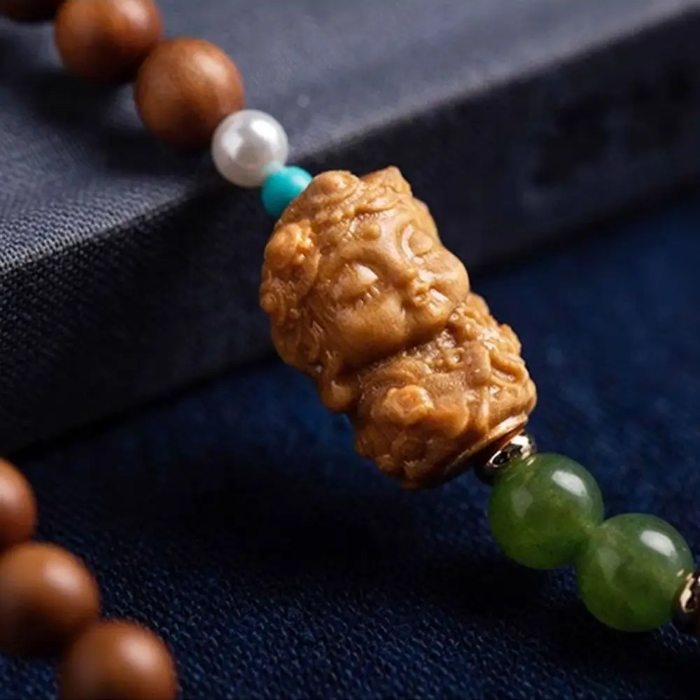 

Chinese Style Mobile Phone Chain Short Sandalwood Beads Phone Lanyard Anti Drop Vintage Antique Green Wrist Rope Pendant For Men