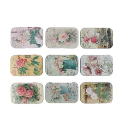 1 Pc Vintage Flower Printed Small Tin Box Metal Storage Case Empty Candy Coin Pill U Disk Organizer Container Hinged Box