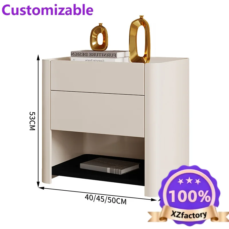 Factory Direct 2026 Italian minimalist modern solid wood lacquered rock slab bedside table premium bedroom household bedside sto