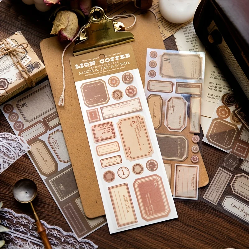 2 Sheets Retro Label Washi Paper Stickers for Scrapbooking DIY Decorative Material Collage Journaling