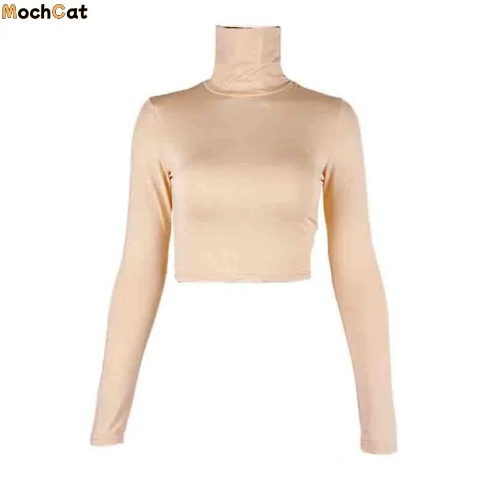 

Stylish Y2k Long Sleeve T-shirt Pullover Chic High Collar Crop Tops Slim Fit Undershirts Bottoming Shirt Women Female