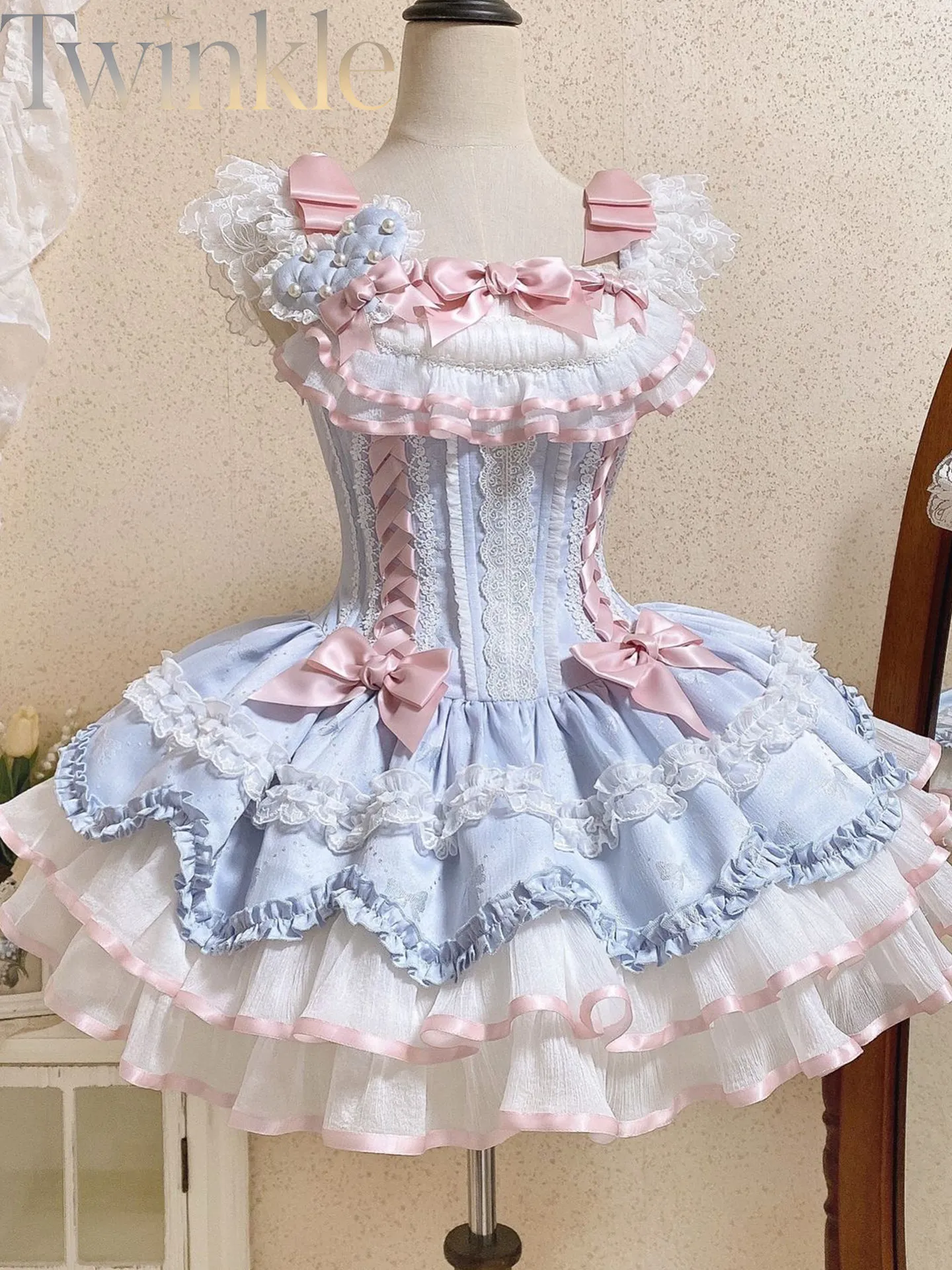 Women's Blue Satin Ribbon Loli - Embellish Knit ulasan dan harga