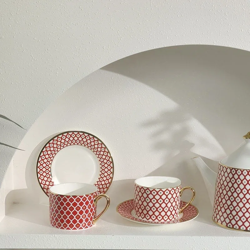 Bone China Seven-Pointed Star Series Coffee Cup Saucer Teapot Set High-End Exquisite Gift Box Gift Recommendation